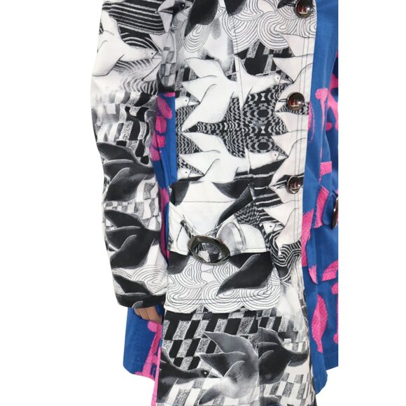 RARE 90s CUSTO BARCELONA Bold Graphic Print Color Block Trench Coat *STATEMENT* - Picture 10 of 11